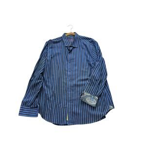Robert Graham Flip Cuff Paisley Striped Dress Shirt size 2XL